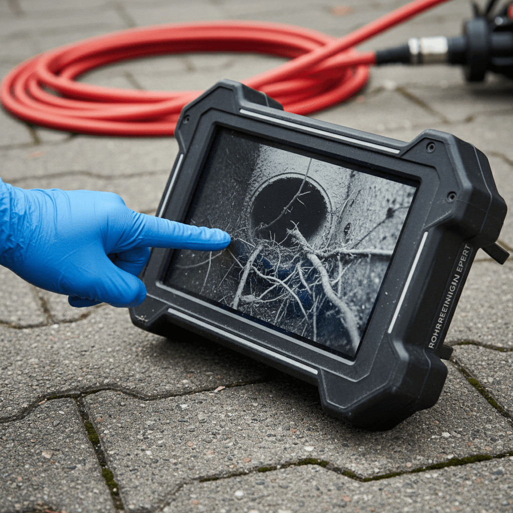 Kanal TV Untersuchung zeigt Wurzeleinwuchs im Rohr